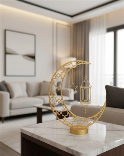 3D Hilal Cami Dekor Özel Baskı 20x20 cm Şık Masa Üstü
