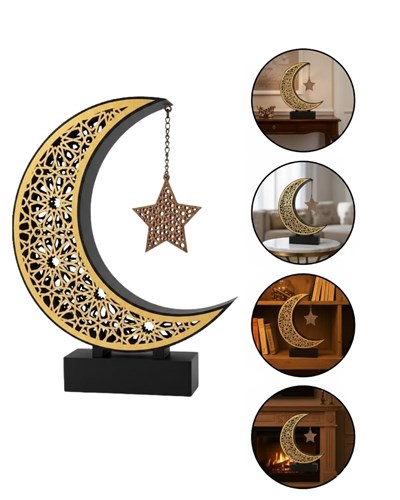 3D Hilal Yıldız Dekor 23x23 cm Ramazan Özel Masa Üstü Süs