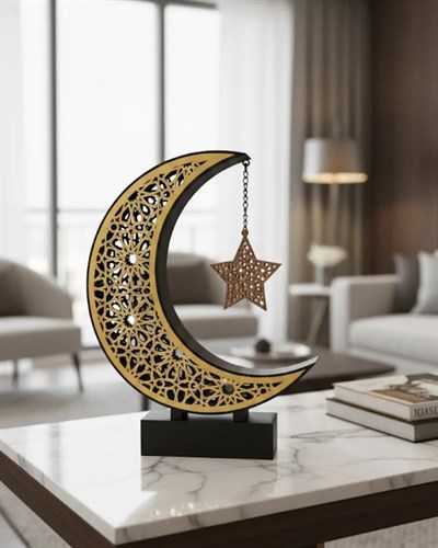 3D Hilal Yıldız Masa Üstü Dekor 23x23 cm Ramazan Konsept Tasarım