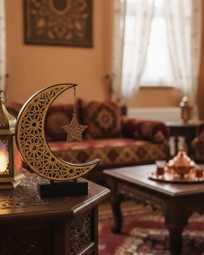 3D Hilal Yıldız Süs 23x23 cm Ev ve Ofis İçin Şık Aksesuar