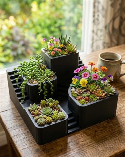 3D Kaktüs Saksı Seti Çok Bölmeli Modern Dekoratif Masaüstü Bitki Standı