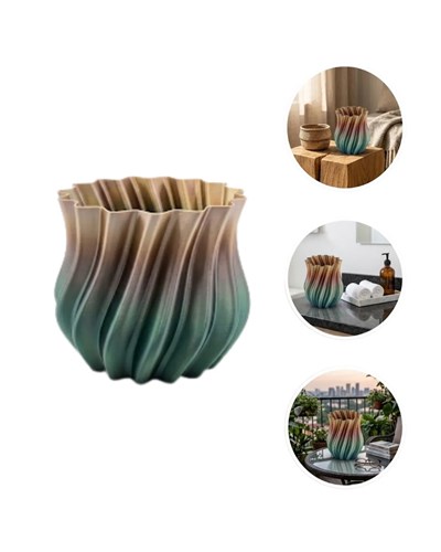 3D Kıvrımlı Siyah Metalik Vazo Modern Dekoratif Şık Ev Aksesuarı