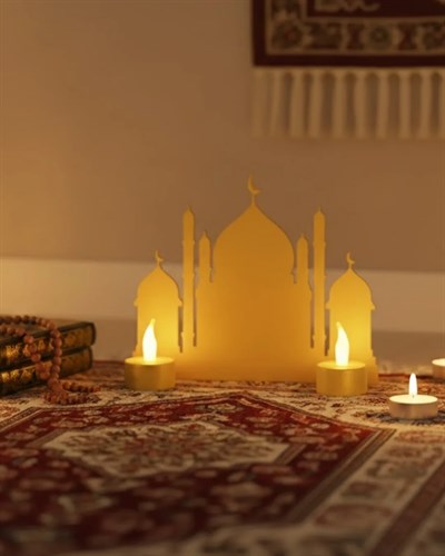 3D LED Mumlu Cami Dekorasyonu 2 Adet Pilli Mum Hediyeli
