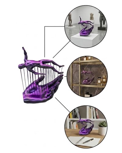 3D Mor İnsan Figürü Dekoratif Duvar ve Masa Üstü Sanat Objesi