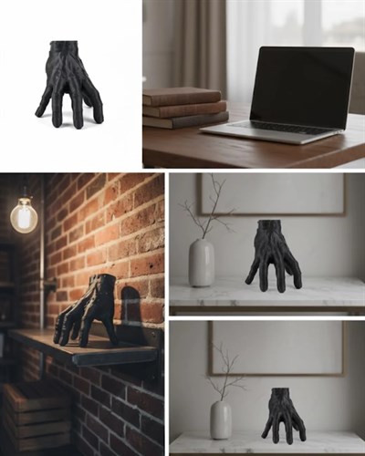 3D Siyah El Heykeli 17x16 cm Raf ve Masa Üstü Dekor