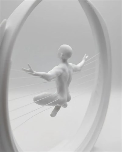 3D Zen Heykeli Beyaz Ay İçinde Meditasyon Figürü Dekoratif Obje