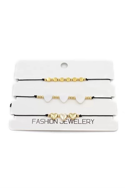 3Lü Kalp İp Bileklik - Altın