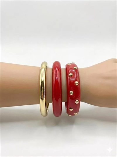 3Lü Set Bilezik - Kırmızı