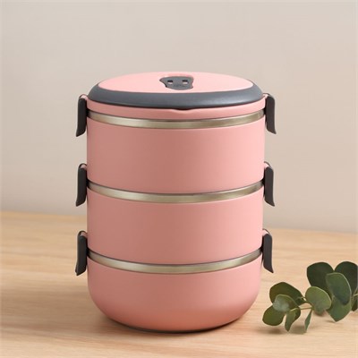 3lü 1.8L Sefer Tası Saklama Kabı - Açık Pembe