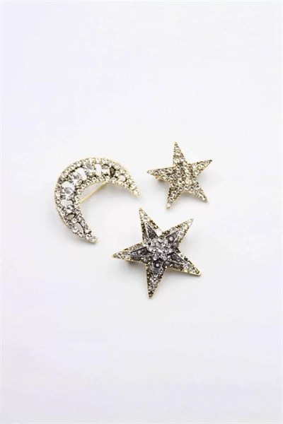 3lü Ay Yıldız Broş - Altın