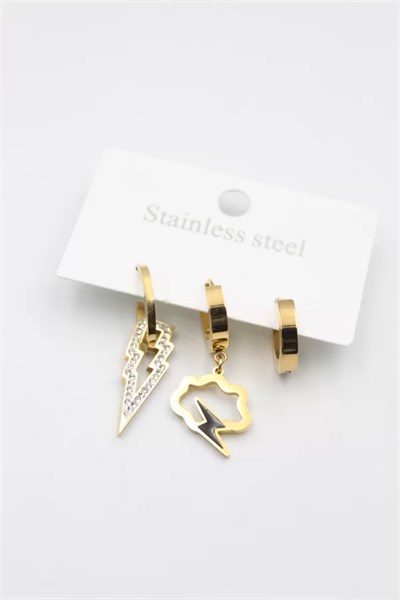 3lü Bulut Küpe - Altın