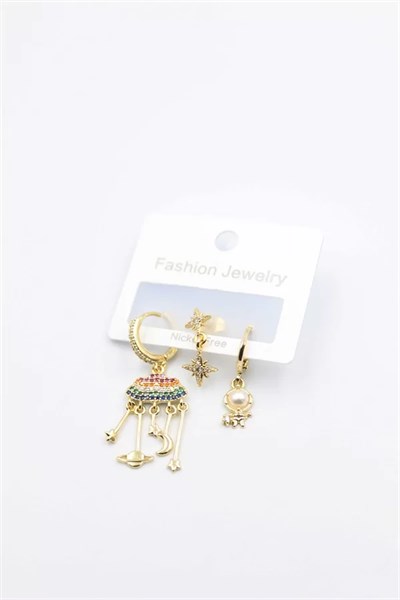 3lü Bulut Küpe - Altın