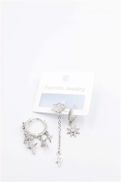 3lü Bulut Küpe - Gümüş