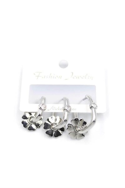 3lü Çiçek Küpe - Gümüş