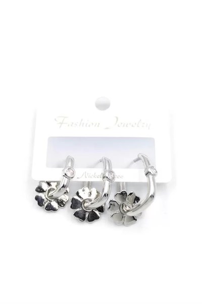 3lü Çiçek Küpe - Gümüş