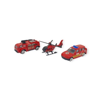 3lü İş Makinaları Road Seti - Die Cast - DS044 - İtfaiye