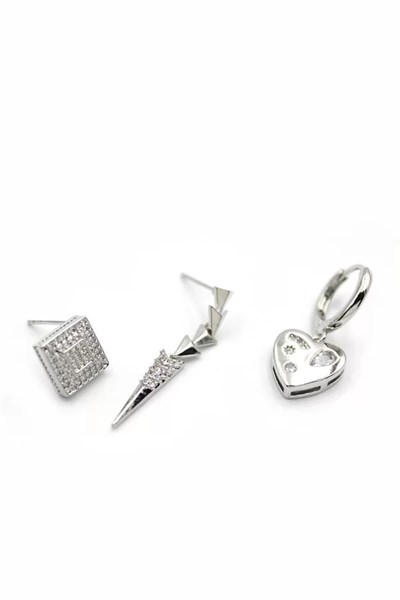 3lü Kalp Küpe - Gümüş