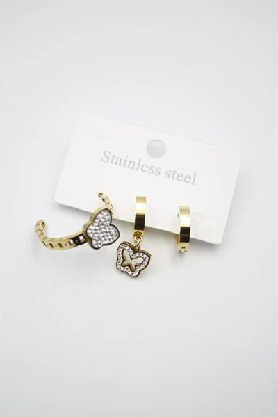 3lü Kelebek Küpe - Altın