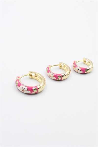 3lü Mineli Çiçek Küpe - Pembe