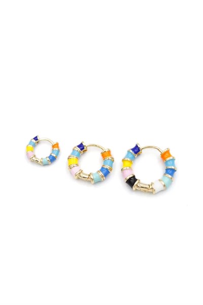3lü Renkli Halka Küpe - Altın