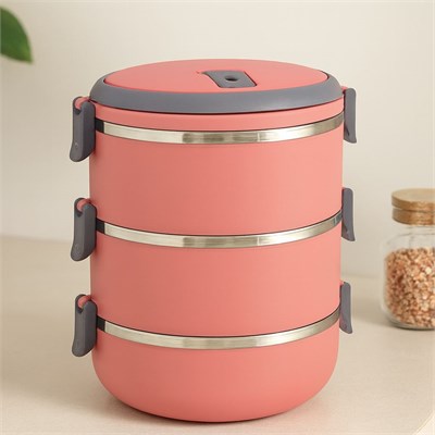 3lü Sefer Tası Saklama Kabı 1.8 L Koyu Pembe