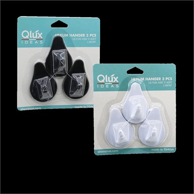 3lü Yapışkanlı Lilyum Askı - Siyah Beyaz Plastik