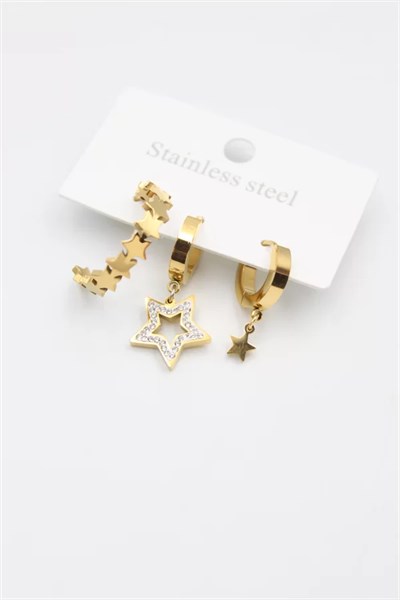 3lü Yıldız Küpe - Altın