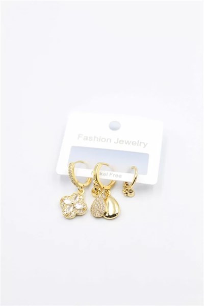 3lü Yonca Küpe - Altın