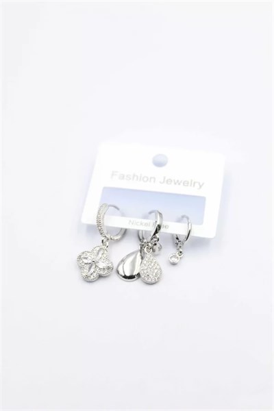 3lü Yonca Küpe - Gümüş