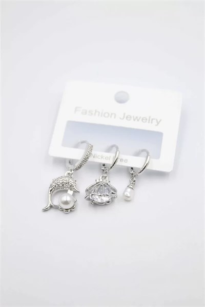 3lü Yunus Balığı Küpe - Gümüş