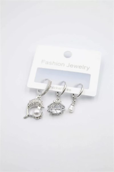 3lü Yunus Balığı Küpe - Gümüş