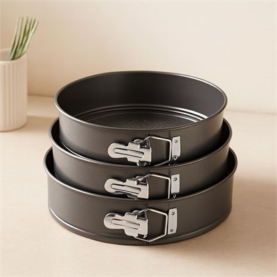 3lü Yuvarlak Metal Kelepçeli Kek Kalıp Seti 24-26-28 cm