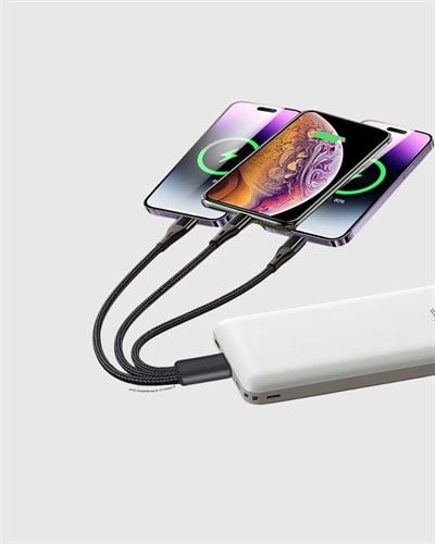 3’ü 1 Arada Şarj Kablosu Type-C iOS Android Uyumlu Hızlı ve Güvenli Şarj