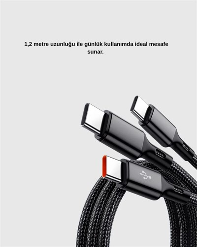 3’ü 1 Arada Şarj Kablosu Type-C iOS Android Uyumlu Hızlı ve Güvenli Şarj