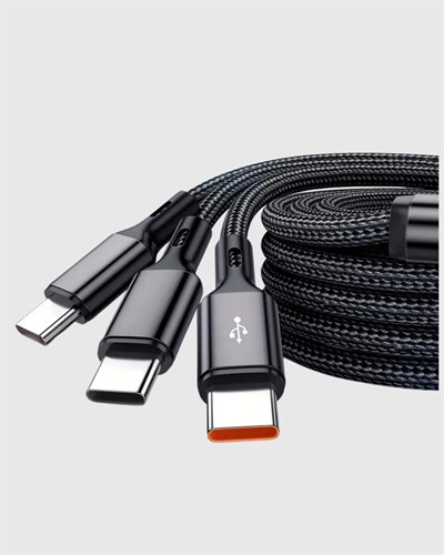 3’ü 1 Arada Şarj Kablosu Type-C iOS Android Uyumlu Hızlı ve Güvenli Şarj