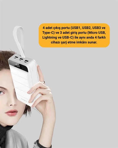 4 Cihazı Aynı Anda Şarj Edebilen Güçlü Powerbank 50000 mAh