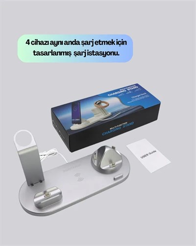 4 Cihazı Aynı Anda Şarj Edebilen Kablosuz Şarj İstasyonu – Çok Yönlü ve Pratik Tasarım