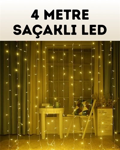 4 Metre Şelale Perde Led Işık Dış Mekan İç Mekan Uyumlu