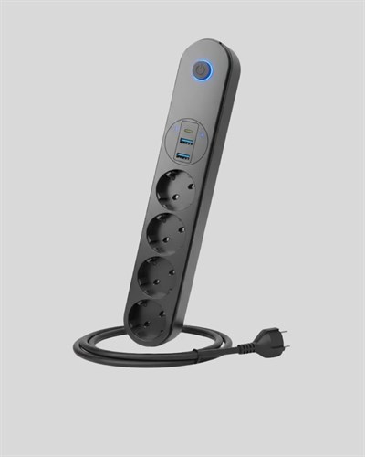 4 Priz 2 USB 1 Type-C Akım Korumalı Çoklu Priz Led Anahtarlı