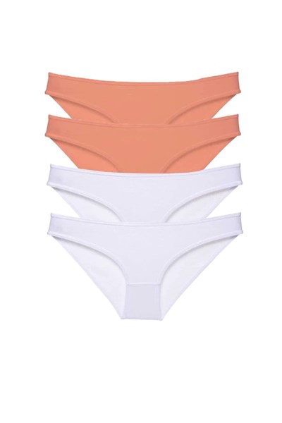 4 adet Eko Set Likralı Kadın Slip Külot Pudra Beyaz