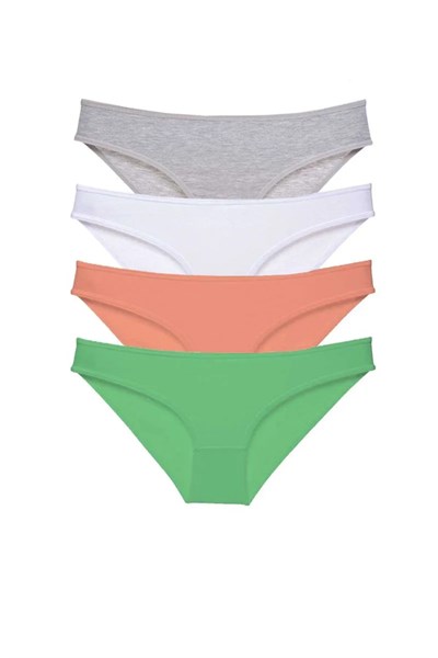 4 adet Süper Eko Set Likralı Kadın Slip Külot Gri Beyaz Pudra Yeşil