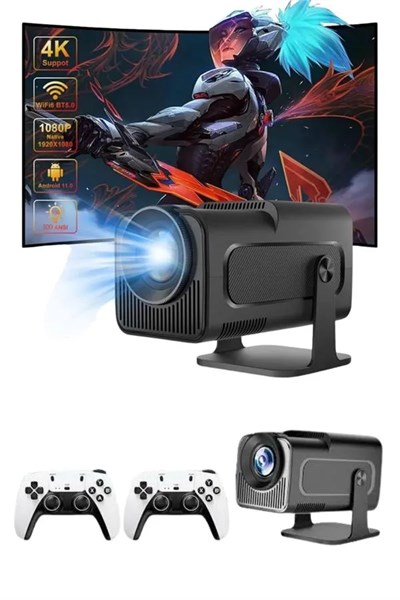 4K Android Smart Wi-fi Çift Kollu Projeksiyon Game Box Kumandalı Taşınabilir