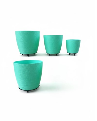 4’lü 3D Ayaklı Yeşil Saksı Seti Dekoratif Modern Tasarım