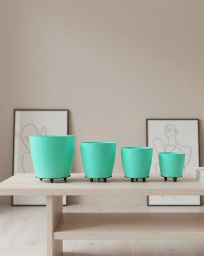 4’lü 3D Ayaklı Yeşil Saksı Seti Dekoratif Modern Tasarım