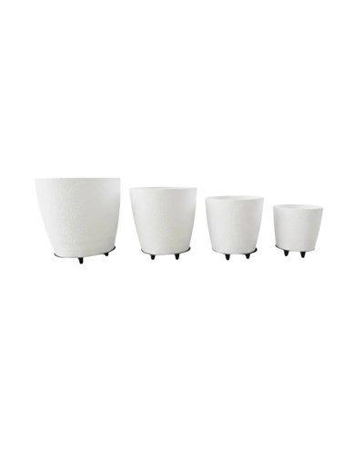 4’lü 3D Beyaz Ayaklı Saksı Seti Modern Minimal Dekoratif Vazo