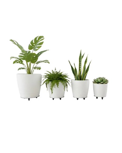 4’lü 3D Modern Beyaz Vazo Takımı Ayaklı Dekoratif Saksı Seti