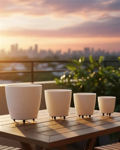 4’lü 3D Modern Beyaz Vazo Takımı Ayaklı Dekoratif Saksı Seti