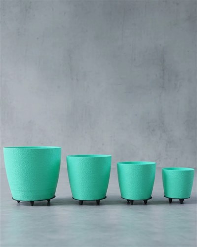 4’lü 3D Yeşil Dekoratif Saksı Takımı Ayaklı Modern Vazo Seti