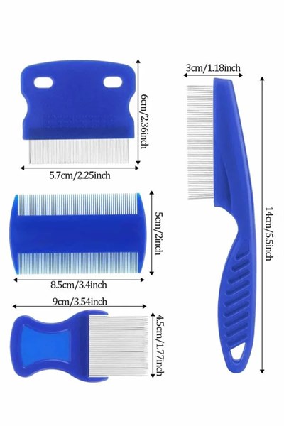 4lü Bit Pire Tarağı Set Kedi Köpek Evcil Hayvan Tüy Toplayıcı Mavi