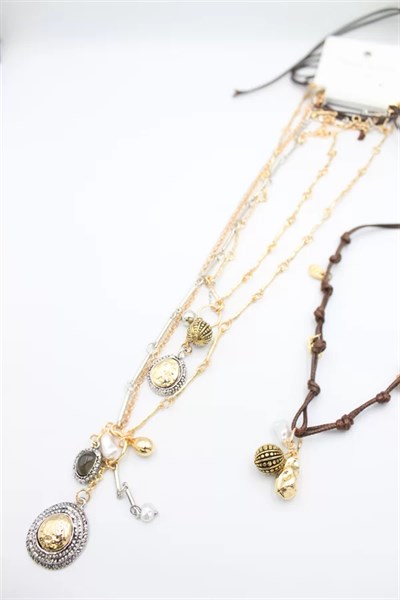 4lü Metal İp Set Kolye - Altın